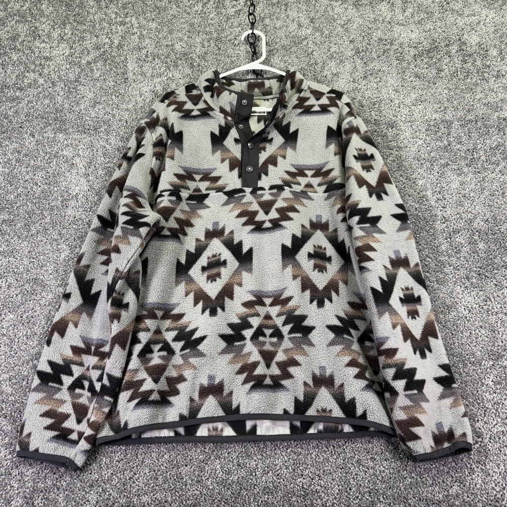 LIV Outdoor Sweatshirt Mens XL Gray Fleece Snap Mock Neck Tribal Western Print